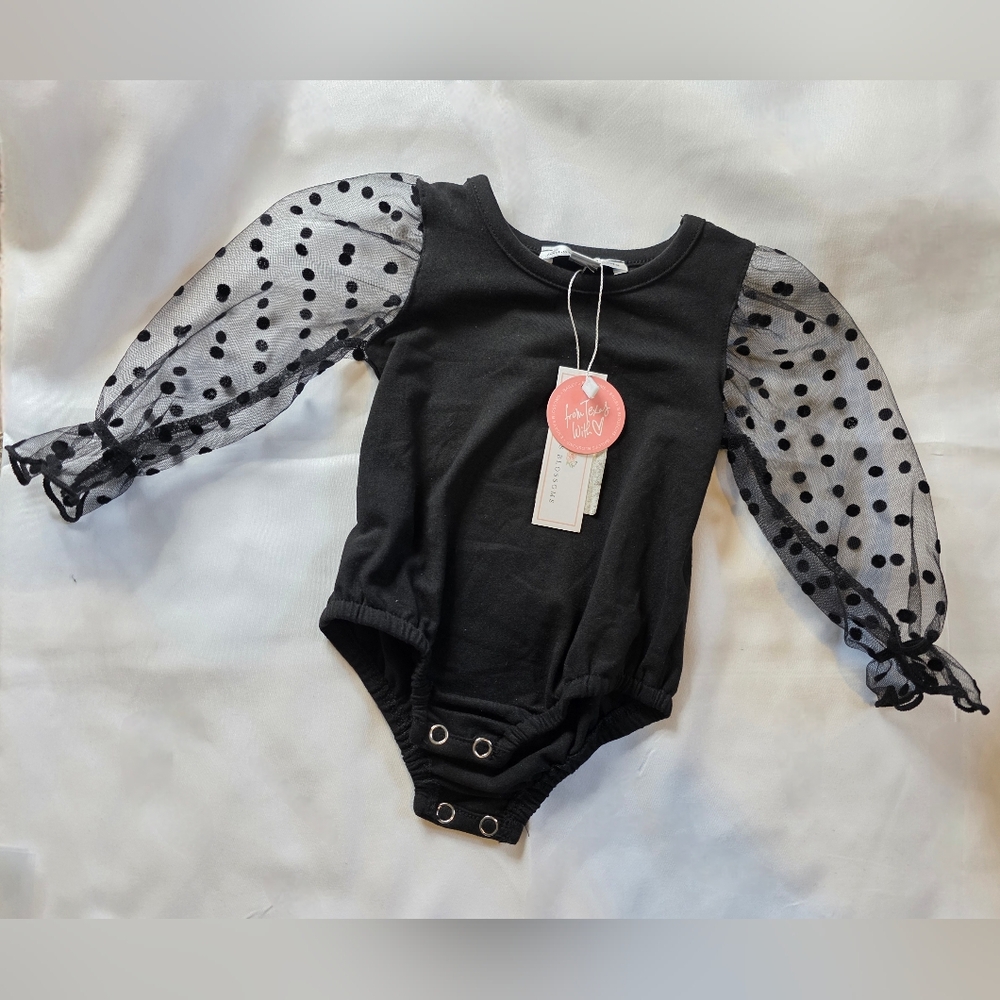 Black Polka Dot Sleeve Kids One Piece